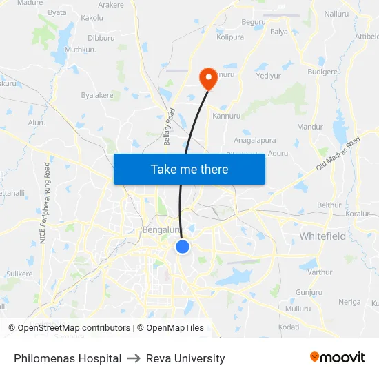 Philomenas Hospital to Reva University map