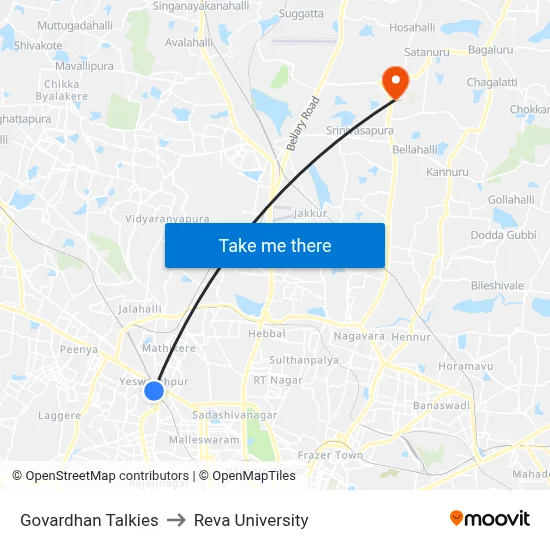 Govardhan Talkies to Reva University map