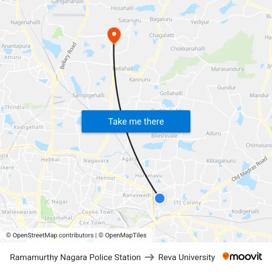 Ramamurthy Nagara Police Station to Reva University map