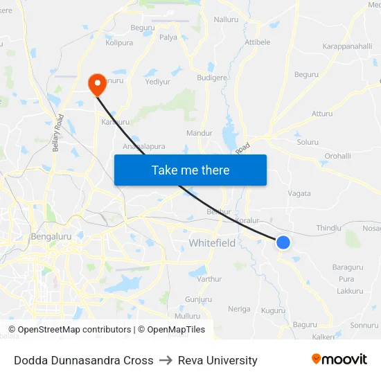 Dodda Dunnasandra Cross to Reva University map