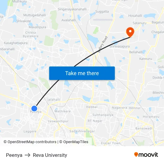 Peenya to Reva University map