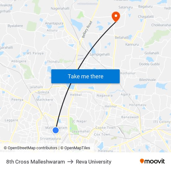 8th Cross Malleshwaram to Reva University map