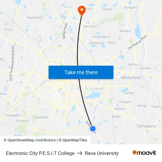Electronic City P.E.S.I.T College to Reva University map