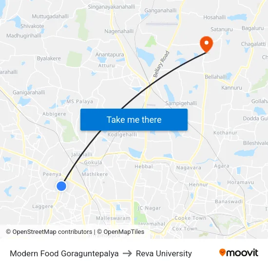 Modern Food Goraguntepalya to Reva University map