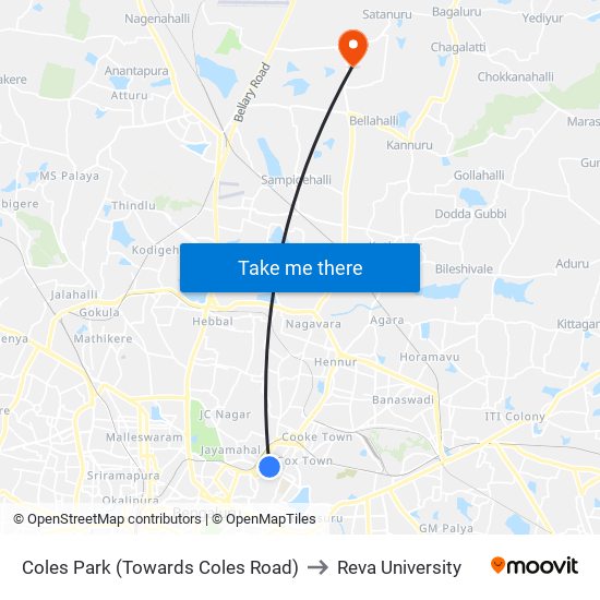 Coles Park (Towards Coles Road) to Reva University map