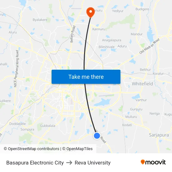 Basapura Electronic City to Reva University map