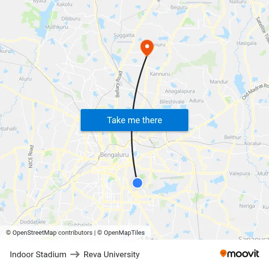 Indoor Stadium to Reva University map