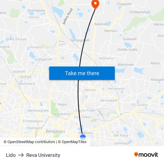 Lido to Reva University map