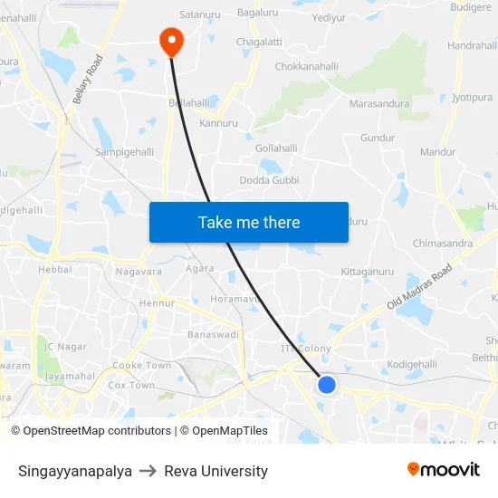 Singayyanapalya to Reva University map