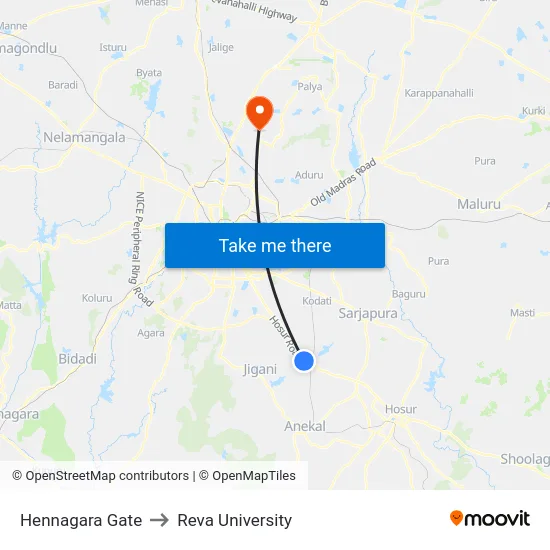 Hennagara Gate to Reva University map