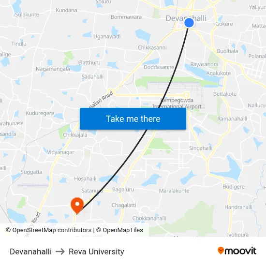 Devanahalli to Reva University map