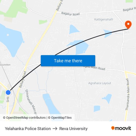 Yelahanka Police Station to Reva University map