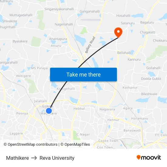 Mathikere to Reva University map