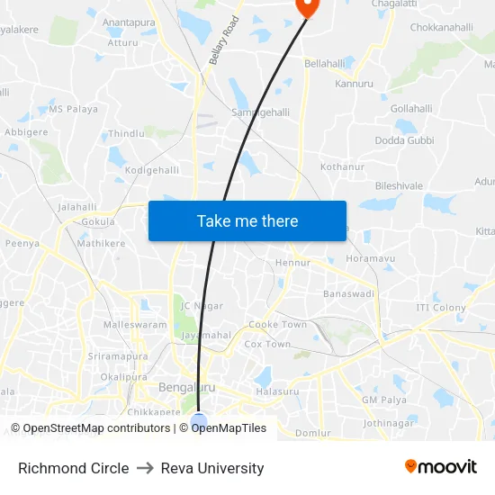 Richmond Circle to Reva University map