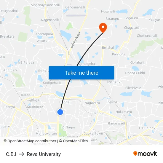 C.B.I to Reva University map