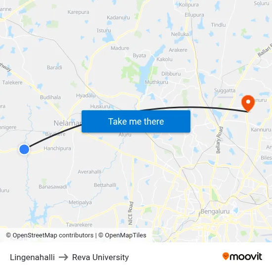 Lingenahalli to Reva University map