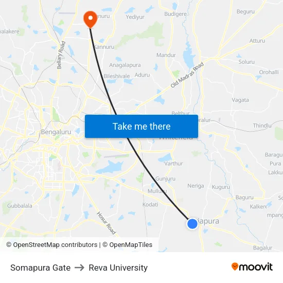 Somapura Gate to Reva University map