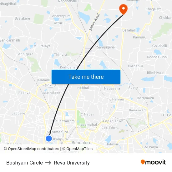 Bashyam Circle to Reva University map