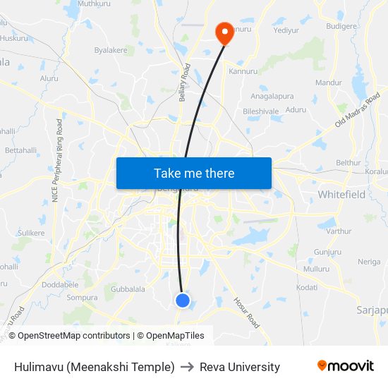 Hulimavu (Meenakshi Temple) to Reva University map
