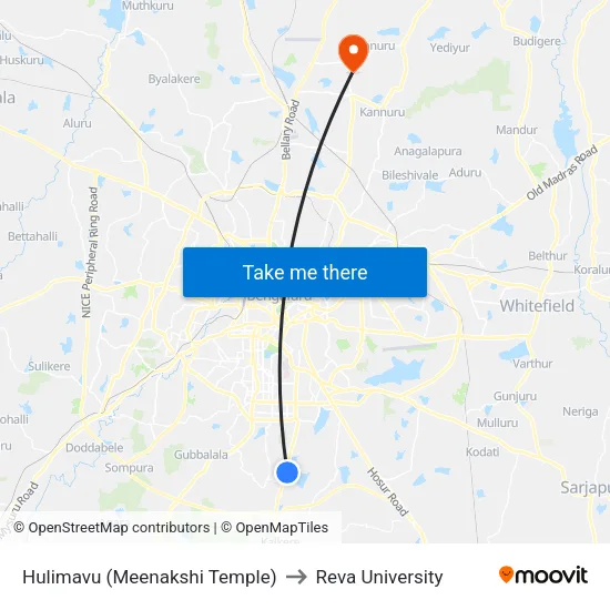 Hulimavu (Meenakshi Temple) to Reva University map