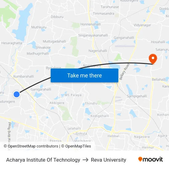 Acharya Institute Of Technology to Reva University map