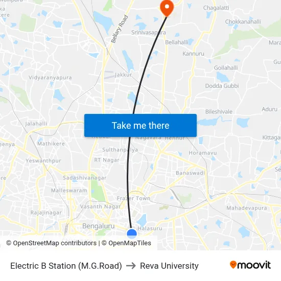 Electric B Station (M.G.Road) to Reva University map