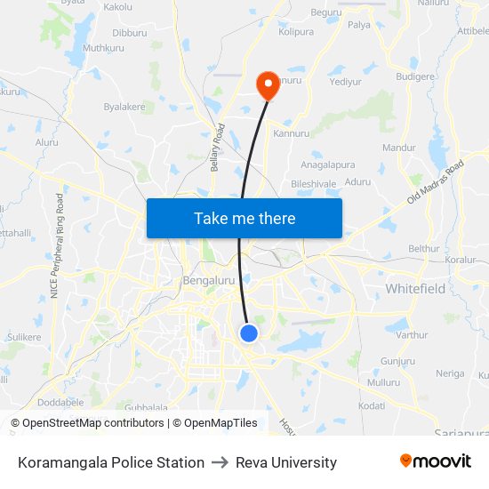 Koramangala Police Station to Reva University map