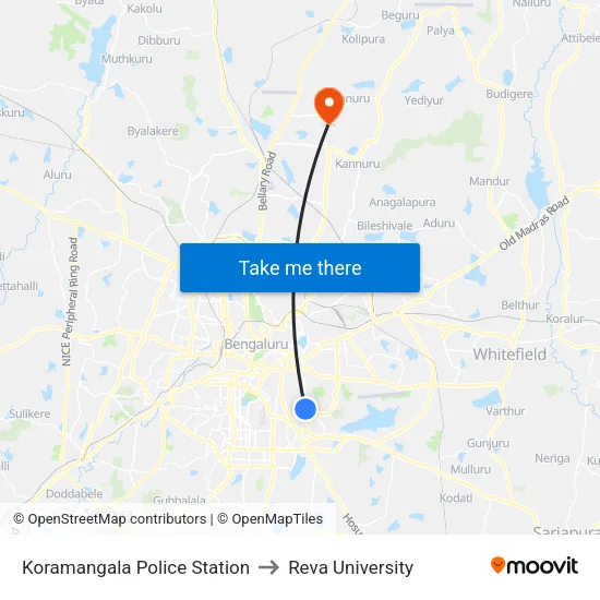 Koramangala Police Station to Reva University map