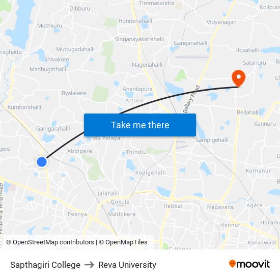 Sapthagiri College to Reva University map