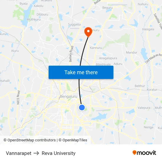 Vannarapet to Reva University map