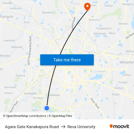 Agara Gate Kanakapura Road to Reva University map