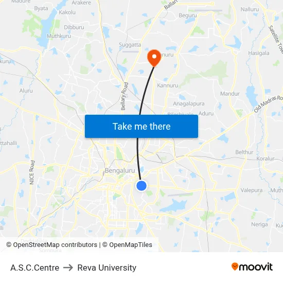A.S.C.Centre to Reva University map