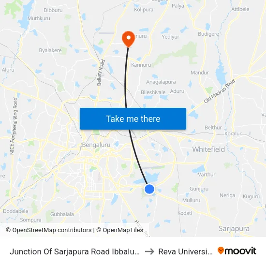 Junction Of Sarjapura Road Ibbaluru to Reva University map