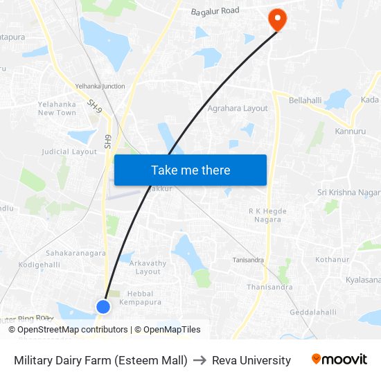 Military Dairy Farm (Esteem Mall) to Reva University map