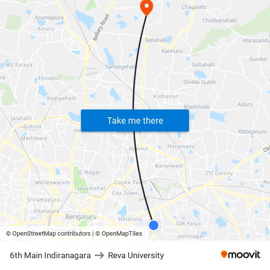 6th Main Indiranagara to Reva University map