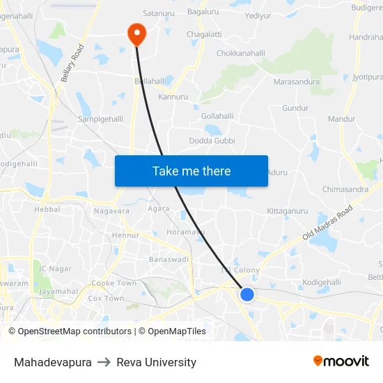 Mahadevapura to Reva University map