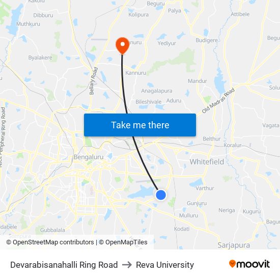 Devarabisanahalli Ring Road to Reva University map