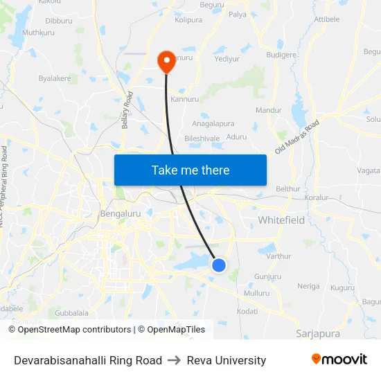 Devarabisanahalli Ring Road to Reva University map