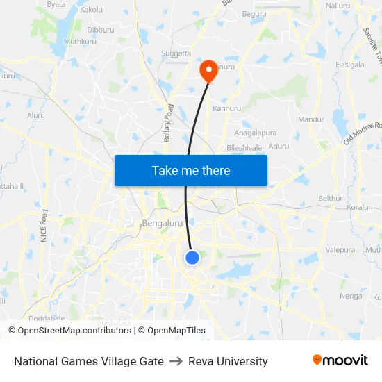National Games Village Gate to Reva University map
