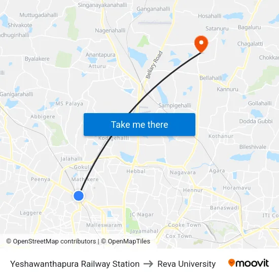 Yeshawanthapura Railway Station to Reva University map