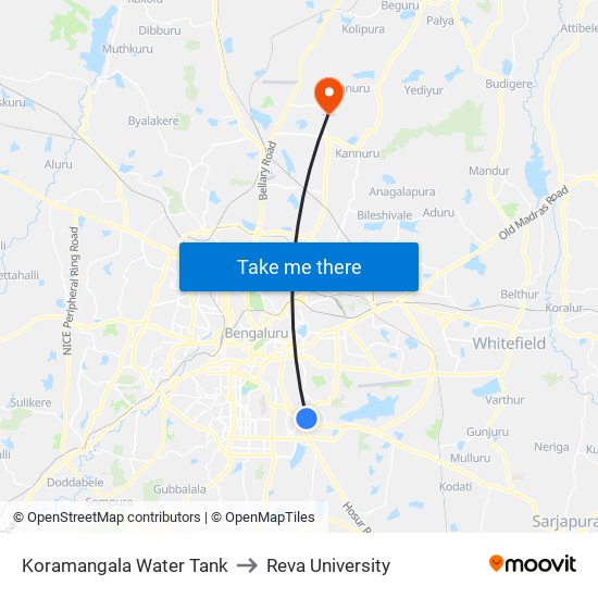 Koramangala Water Tank to Reva University map