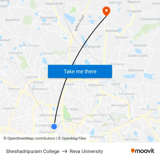 Sheshadripuram College to Reva University map