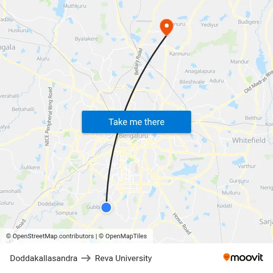 Doddakallasandra to Reva University map