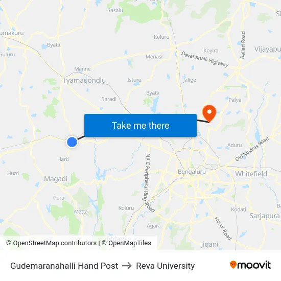 Gudemaranahalli Hand Post to Reva University map