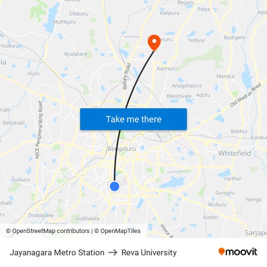 Jayanagara Metro Station to Reva University map