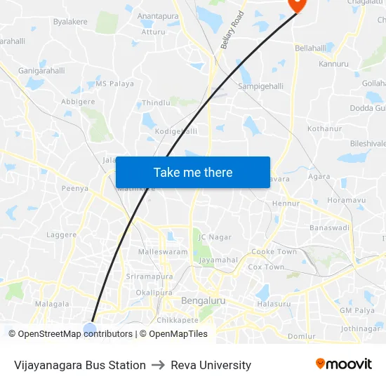 Vijayanagara Bus Station to Reva University map