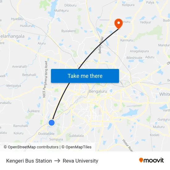 Kengeri Bus Station to Reva University map