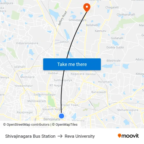 Shivajinagara Bus Station to Reva University map