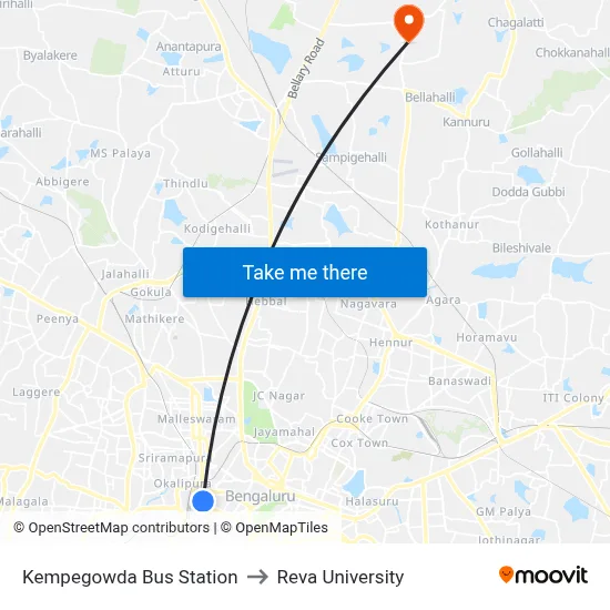 Kempegowda Bus Station to Reva University map