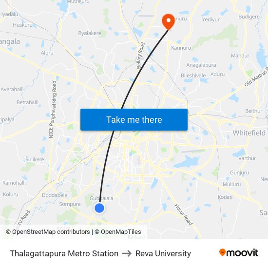 Thalagattapura Metro Station to Reva University map